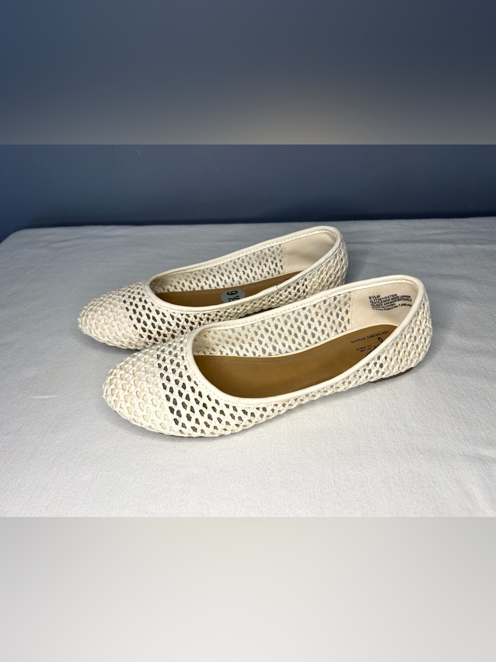 Seychelles Shoes Womens 9.5 White Ester Crochet Mesh Memory Foam Ballet Flats